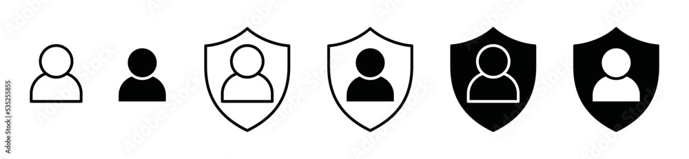 Protect your account or data icon vector. Shield with people symbol illustration. Safety your account, data, or user sign silhouette Protect your account or data icon vector. Shield with people symbol illustration. Safety your account, data, or user sign silhouette