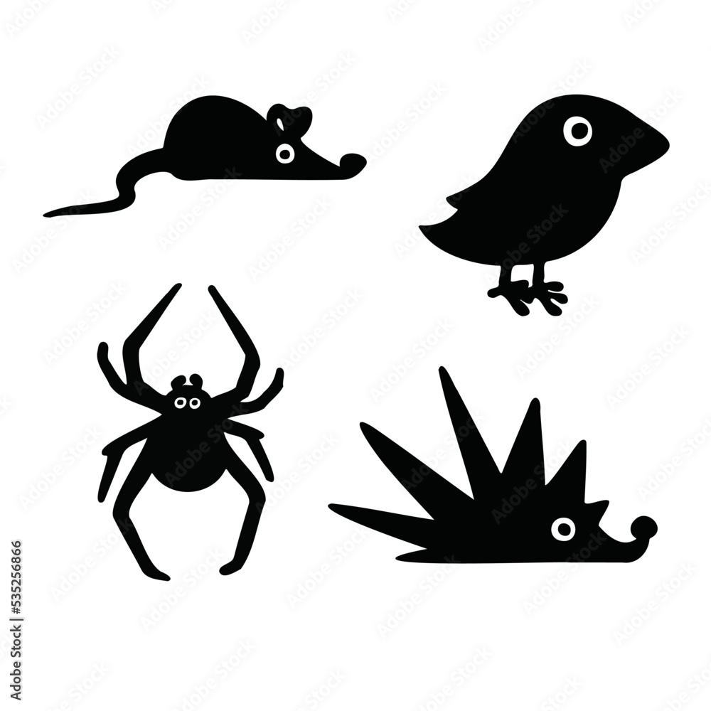 cartoon silhouette set of domestic and farm animals vector illustration ...