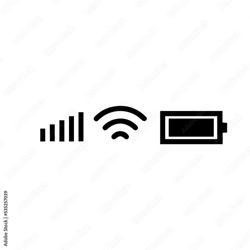 Naklejka premium Set of three icons. Internet, Wi-fi, battery