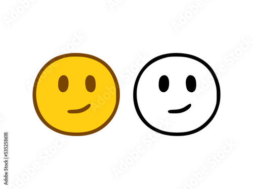 Cute happy face emoticon in doodle style isolated on white background