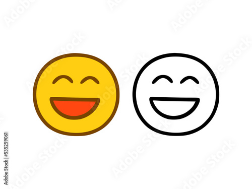 Happy face emoticon in doodle style isolated on white background