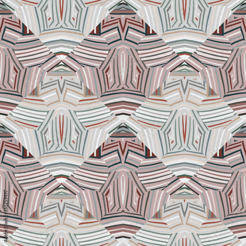 Geometric lines wallpaper. Abstract ethnic tile. Tribal mosaic seamless pattern. Creative vintage ornament.