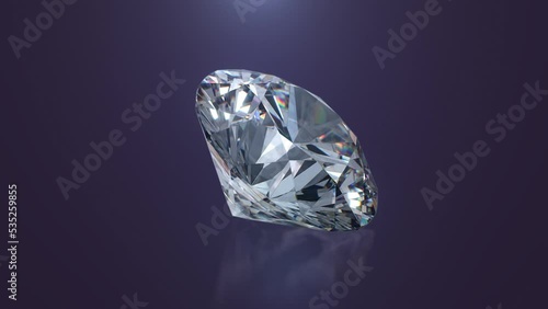 Diamond 360 degree animation. Seamless loop rotation on purple. 3D rendering