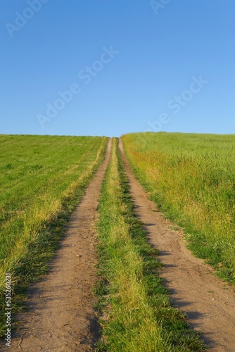 Country dirt road through farmlands