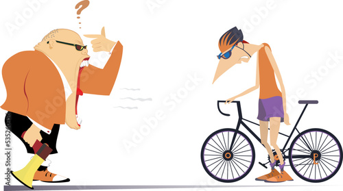 Cycling. Illustration of cyclist and angry coach.
Strict trainer with megaphone scolding a cyclist. Isolated on white background
