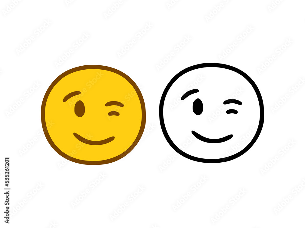 Fototapeta premium Winking emoticon in doodle style isolated on white background
