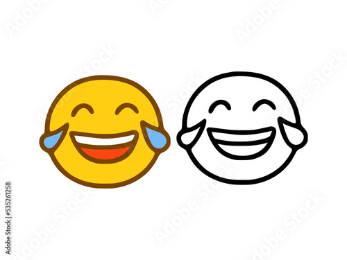 Laughing to tears emoticon in doodle style isolated on white background