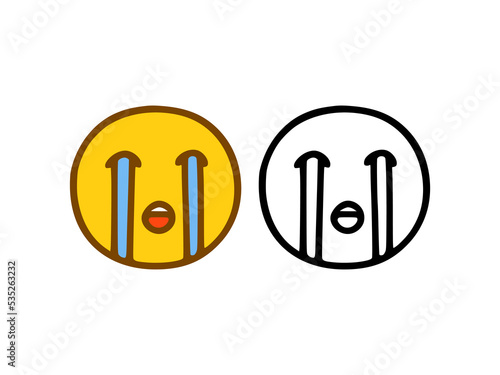 Crying emoticon in doodle style isolated on white background