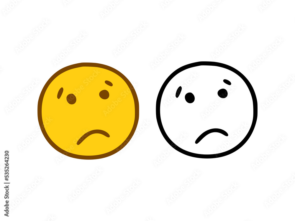 Fototapeta premium Sad face emoticon in doodle style isolated on white background