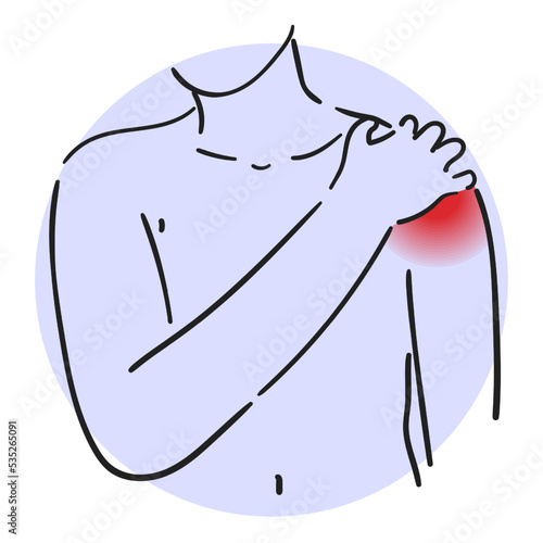 Pain in the shoulder vector isolated. Person touching painful area, physical injury. Osteoporosis, rheumatism or arthritis. Joint disease