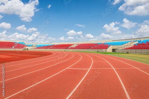 Fototapeta Naklejka Na Ścianę i Meble -  Red runway and seat scene in the stadium