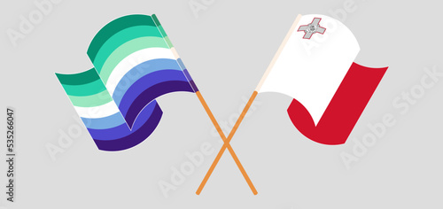 Crossed and waving flags of gay men pride and Malta