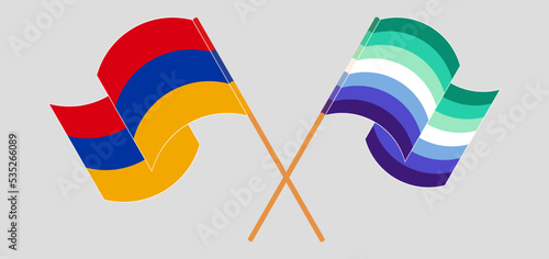 Crossed and waving flags of Armenia and gay men pride