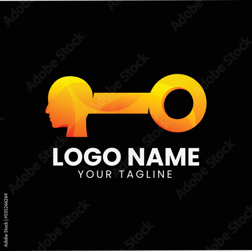 creative template logo human head with key