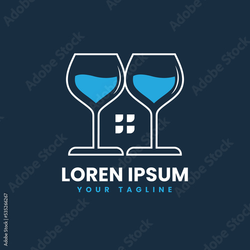 creative template logo glass wine with home