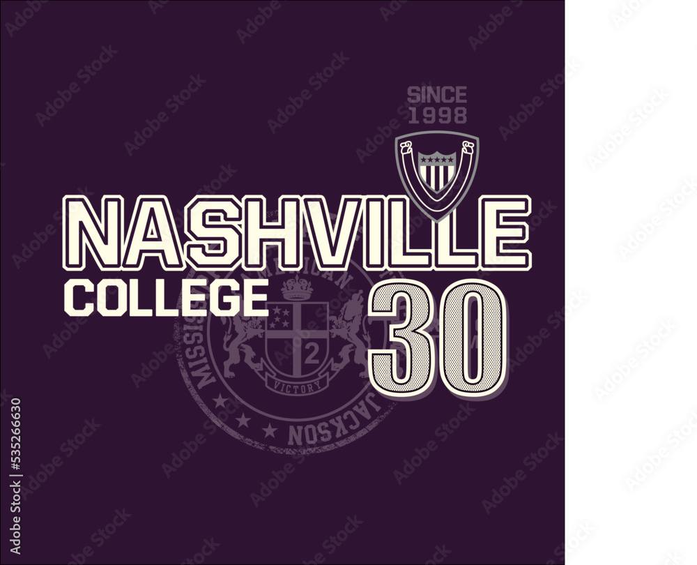 Naklejka premium varsity style nashville college typography design for print t shirt and more.