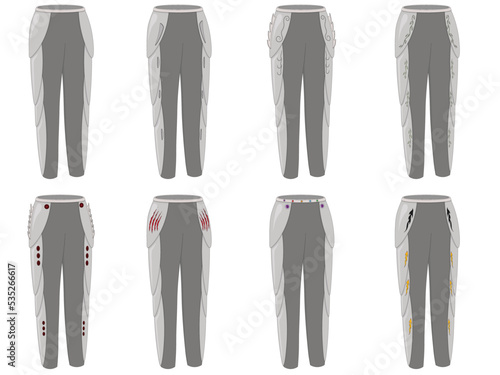 Plate armor game asset, various styles legs armor collection vector illustration