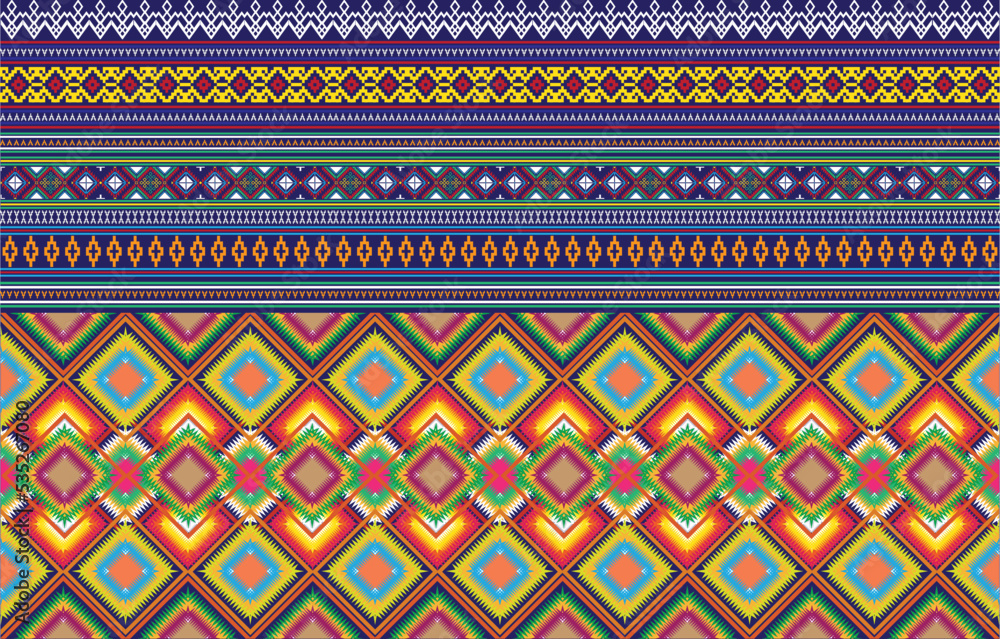 Retro Navajo tribe vector seamless design in various colors. Print of Aztec Fancy Geometric Art.
