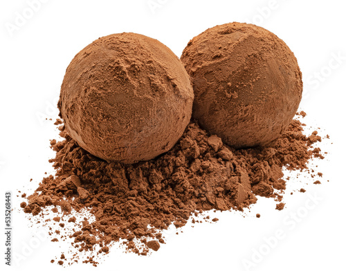 Chocolate truffles with cocoa powder isolated on white background