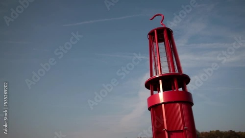 landmark red mining lamp tower at stockpile Rheinpreussen Germany near Moers called 