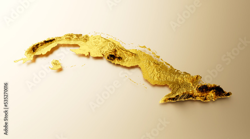 Photography Cuba Map Golden metal Color Height map Background 3d illustration