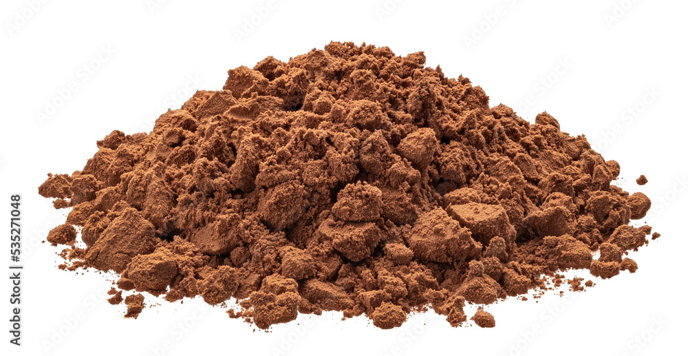 Pile of cocoa powder isolated on white background Pile of cocoa powder isolated on white background