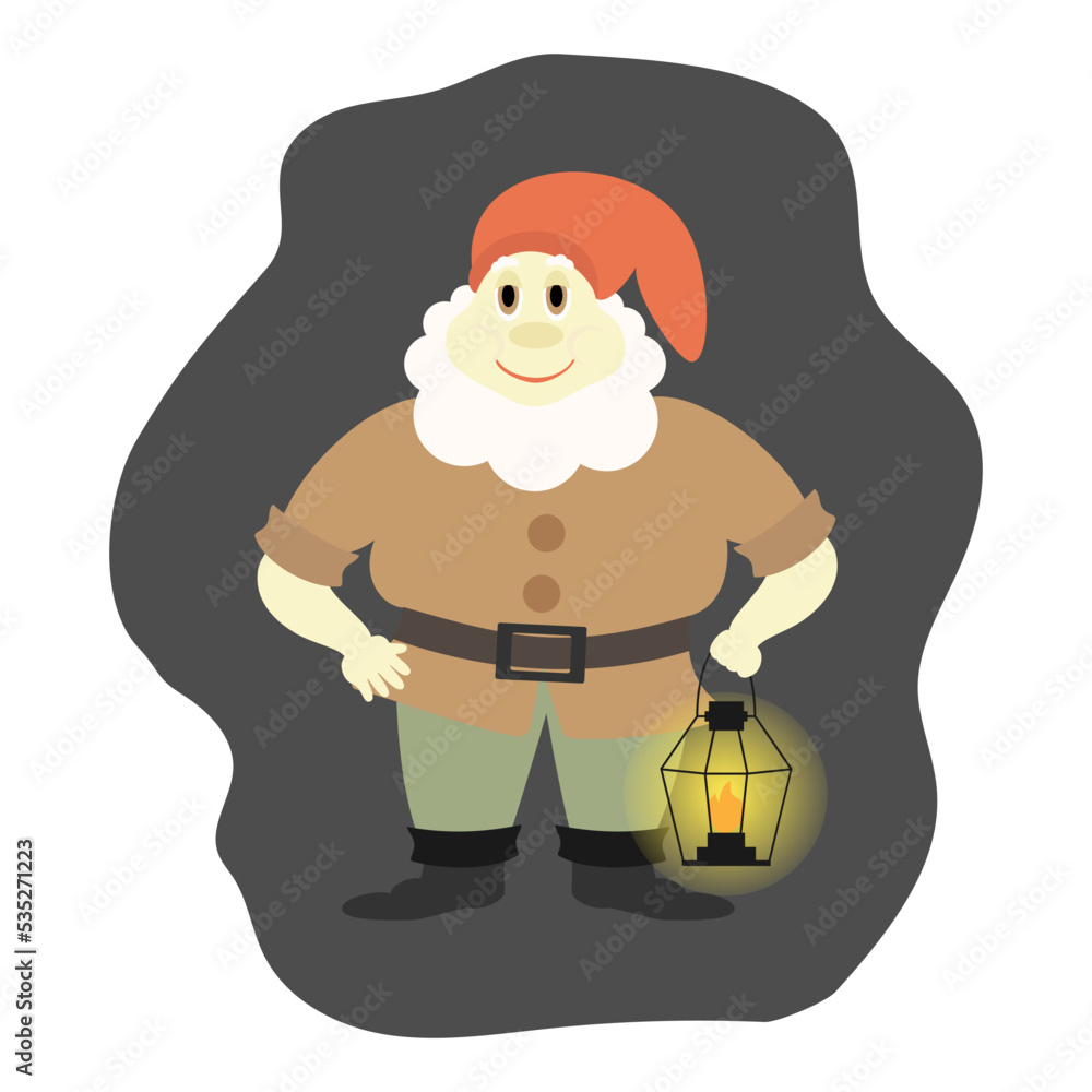 Vector illustration of a gnome with a lantern. Vector illustration of a gnome with a lantern.