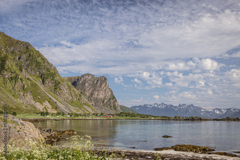 Hadseloya coastline and mountains, Vesteralen, Nordland, Norway