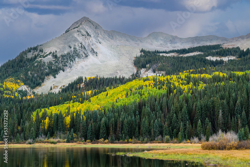 Beautiful Autumn Color in the Colorado Rocky Mountains. Lost Lake below West Beckwith Mountain on Kebler Pass.