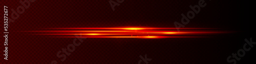 Vector red fire glowing lines effect. Straight fast light. Acceleration speed motion. Horizontal rays of light. Isolated on transparent background.