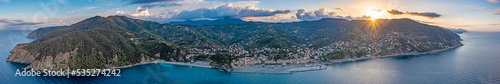 Drone panorama of the Italian coastal town of Moneglia