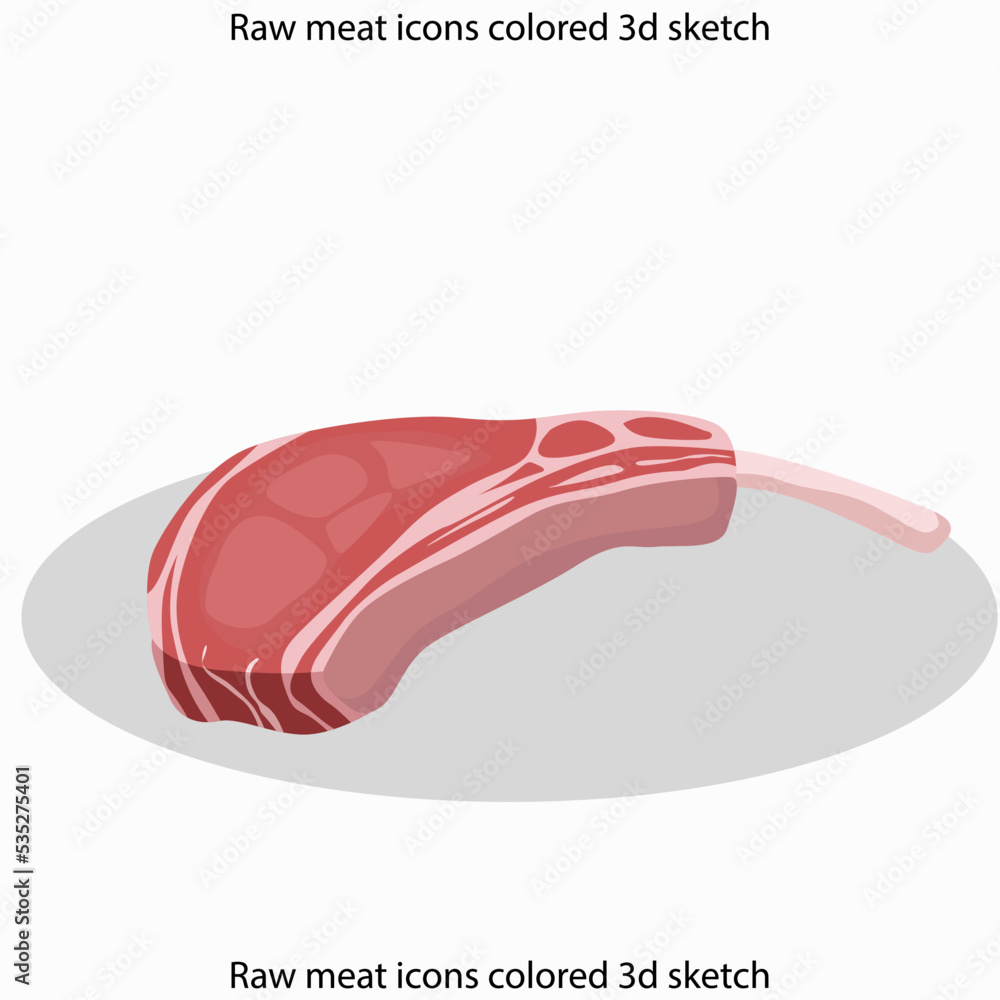 Raw meat icons colored 3d sketch Raw meat icons colored 3d sketch