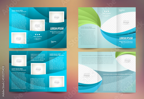 Tri-fold set brochure design template waves theme