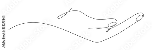 Human open hand continuous line art drawing. Vector isolated on white.