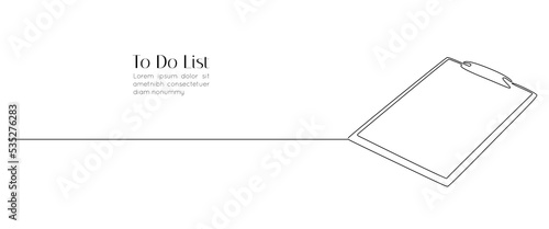 Clipboard with checklist in one continuous line drawing. Concept test and to do list in simple linear style. Logo and icon business report with editable stroke. Doodle Vector illustration