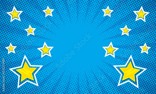 Blue comic pop art with star background