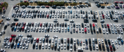 Aerial view of big car parking