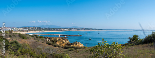 View on the coastline of Lagos, with Meia Praia in Algarve, Portugal.