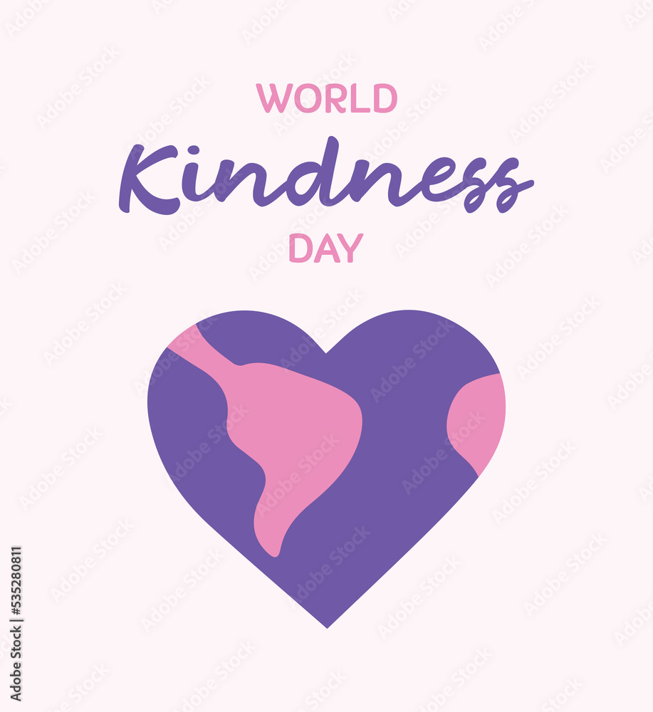 Celebration of World Kindness Day. Vector illustration of planet Earth in the form of a heart. For social media, poster, print.
