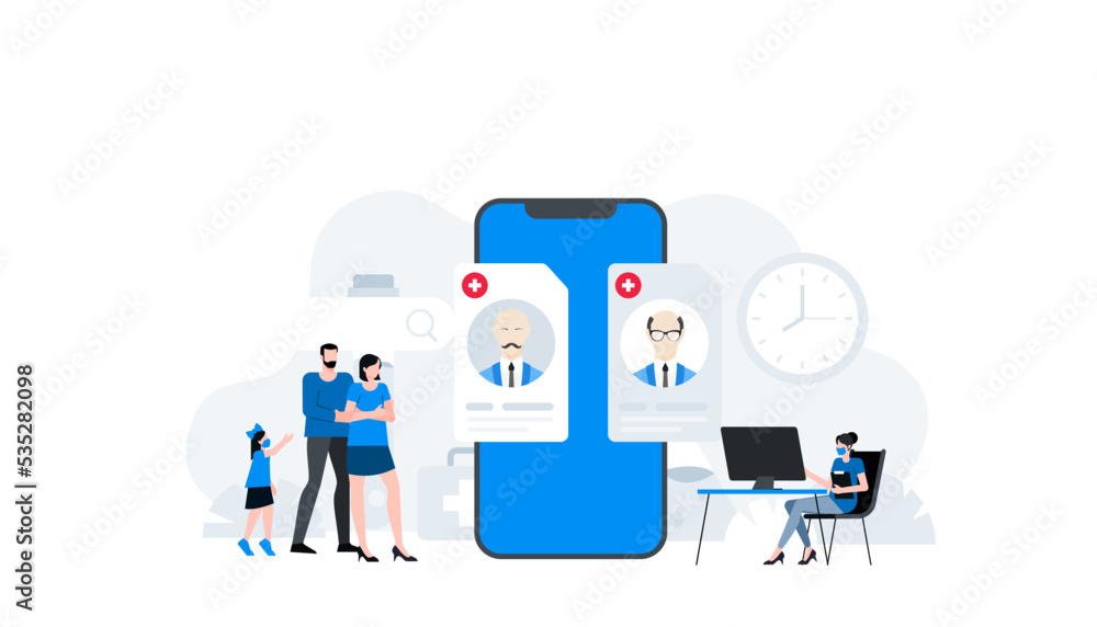 Choose doctor online via smartphone app. Conceptual vector illustration. Choose doctor online via smartphone app. Conceptual vector illustration.