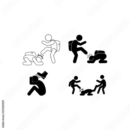 Collection bullying icon, bully persecution, harassment and hate attack, social blame, accuse victim, on white background vector illustration.