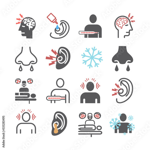 Otitis . Symptoms, Treatment. Vector signs for web graphics.