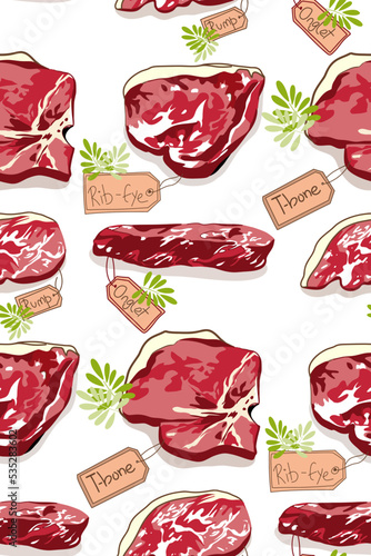 
Hand drawn meat, steak, beef and pork, lamb grill  seamless pattern.Vector Pattern.