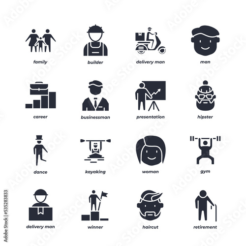 people vector icons set, modern solid symbol collection, filled style pictogram pack. Signs, logo illustration.