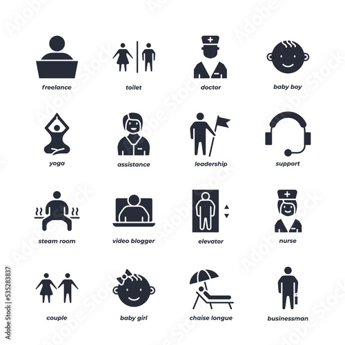 people vector icons set, modern solid symbol collection, filled style pictogram pack. Signs, logo illustration.