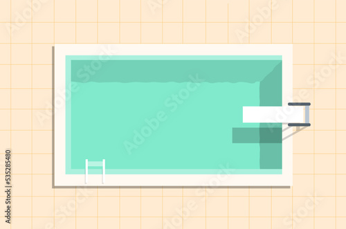 Empty rectangular turquoise swimming pool. Rent a real estate or Chill out summer vacation in luxury resorts concept. Vector illustration