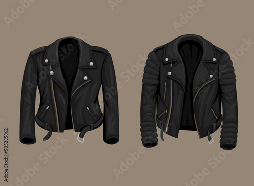 Leather Jacket man and woman fashion collection set illustration vector