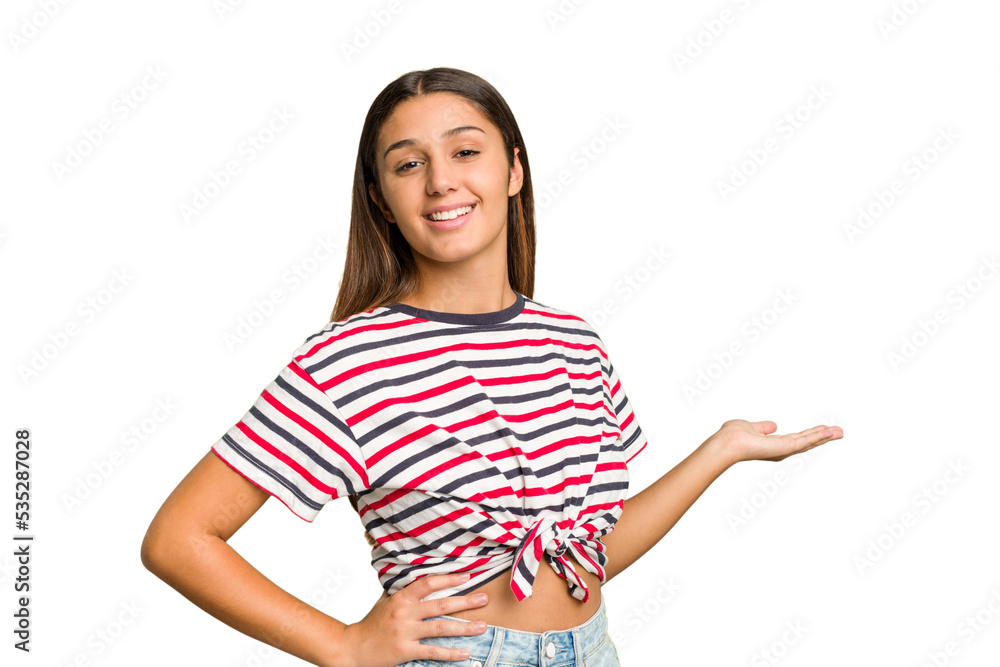 Young Indian woman isolated cutout removal background showing a welcome expression. Young Indian woman isolated cutout removal background showing a welcome expression.