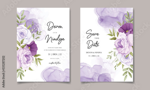 Beautiful purple flower wedding invitation card design