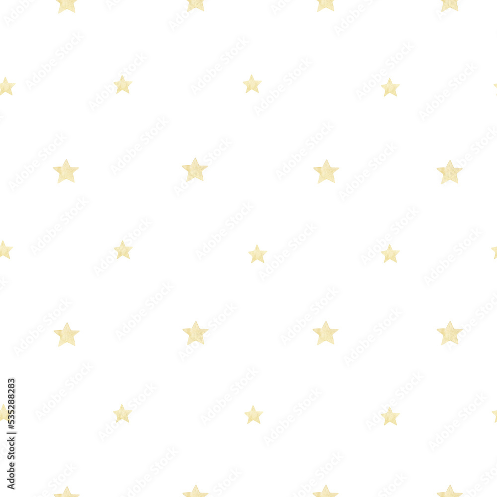 Watercolor seamless pattern with yellow stars. Isolated on white background. Hand drawn clipart. Perfect for card, fabric, tags, invitation, printing, wrapping. Watercolor seamless pattern with yellow stars. Isolated on white background. Hand drawn clipart. Perfect for card, fabric, tags, invitation, printing, wrapping.